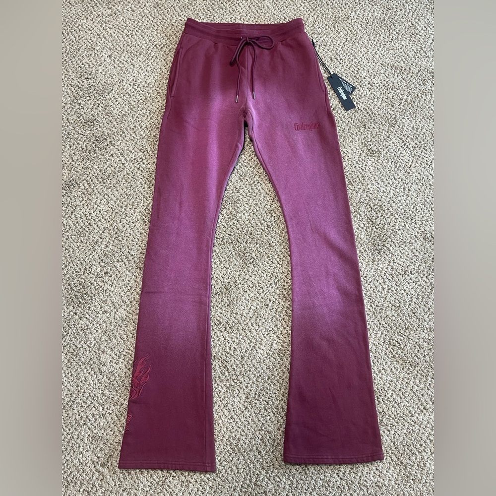 Civil Regime Burgundy Flared Fleece Sweat Pants - Picture 1 of 3